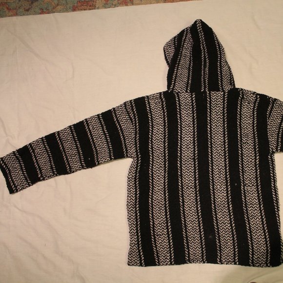 hippie baja knit poncho hoodie earthragz black and white - Picture 2 of 6